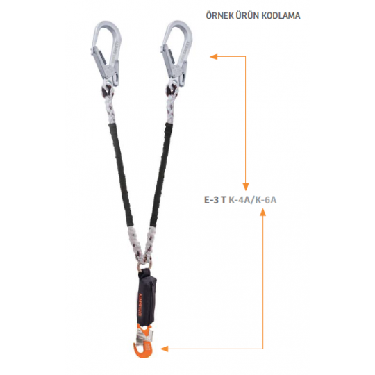 Kaya Safety E-3 T Çift Kol Şok Emicili Twisted Lanyard Kaya Safety E-3 T Çift Kol Şok Emicili Twisted Lanyard